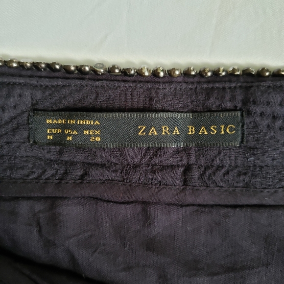 Zara beaded waist navy blue mini skirt 100% cotton - Picture 7 of 8